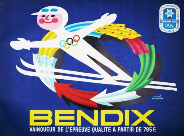 French Mid Century Washing Machine Vintage Poster for Bendix ‘Vainqueur de L’epreuve’ by Herve Morvan, 1968