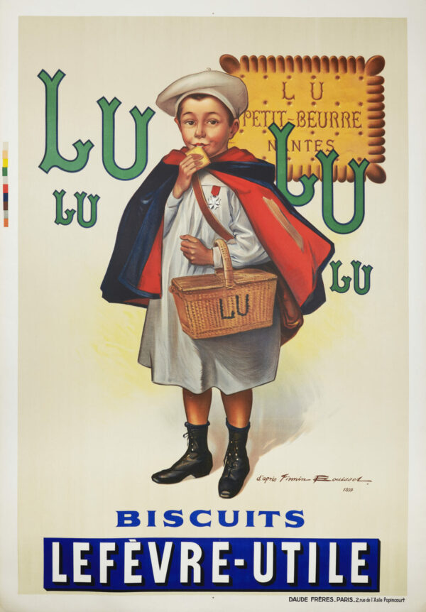 French Art Nouveau Vintage Poster for ‘Lulu Biscuits Lefevre-Utile’ by Firmin Bouisset, 1905