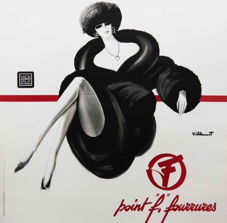 French Contemporary Fashion Poster ‘Point F. Fourrures’ by the Modern Artist Villemot, 1983