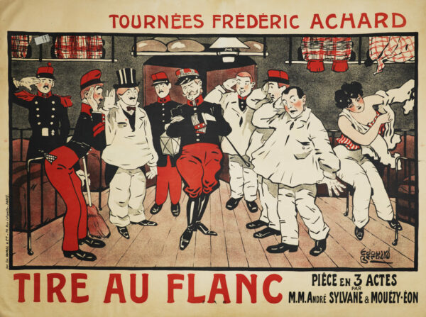 French Vintage Belle Epoque Comedy Show Poster for ‘Tire Au Flanc’ by Edouard Alexandre Bernard, 1904