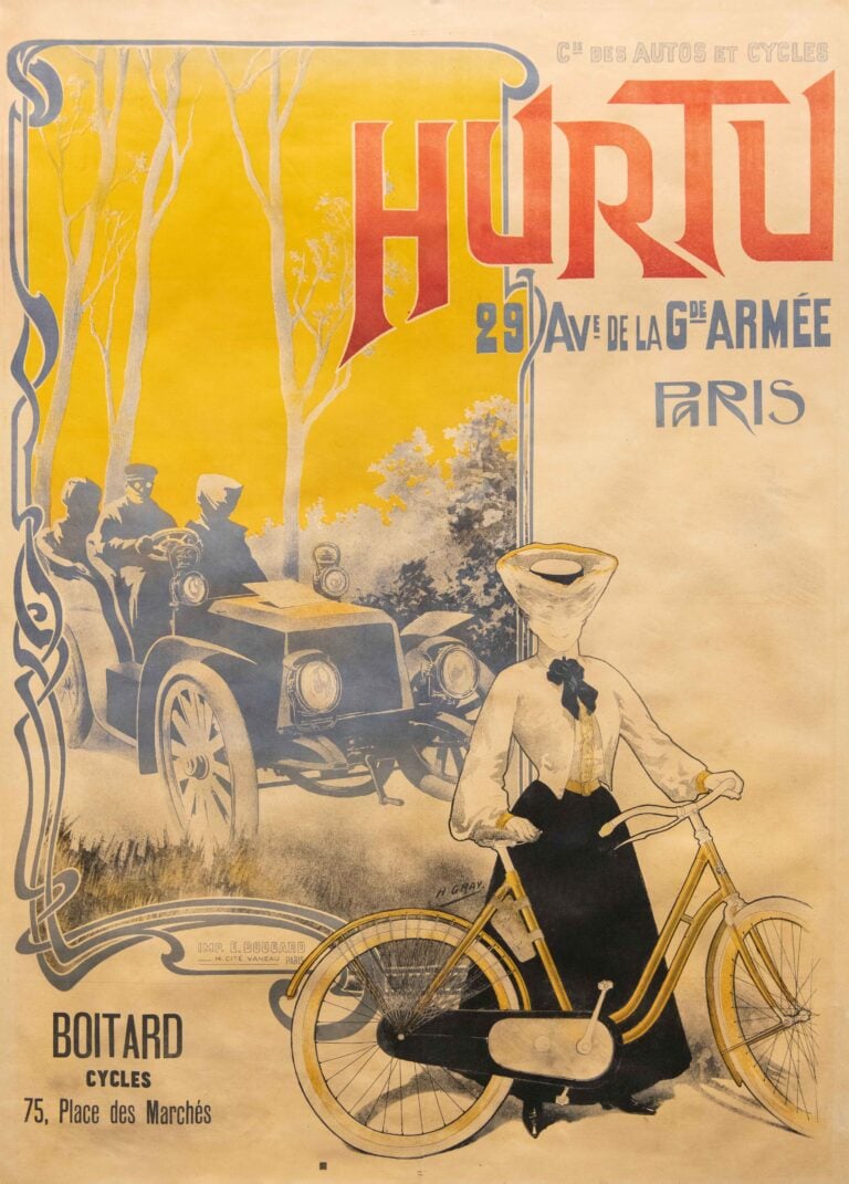 French Vintage Leather Maker & Auto Manufacturer Poster ‘Hurtu’ by H. Gray, 1900s