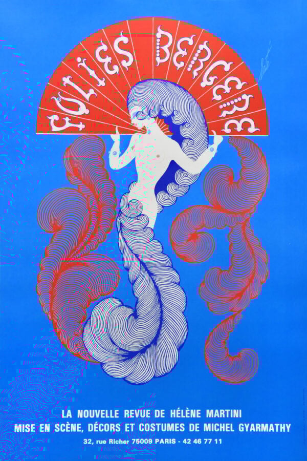 French Art Deco Revue Vintage Poster by Helene Martini for ‘Folies Bergere’ (Blue) by Erte, 1985