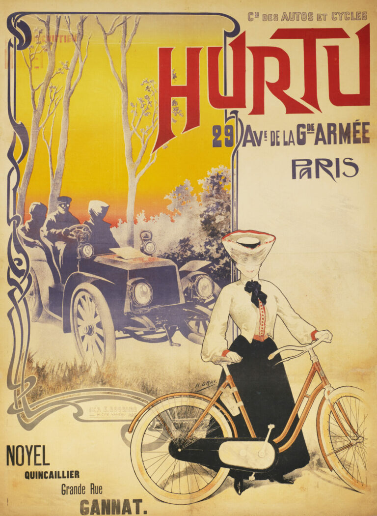 French Vintage Leather Maker & Auto Manufacturer Poster ‘Hurtu’ by H. Gray, 1900s