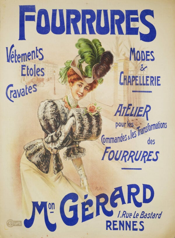 French Art Nouveau Fashion (Fur & Hat) Vintage Poster ‘Fourrures’ by Raoul-Edward Hem, 1900’s