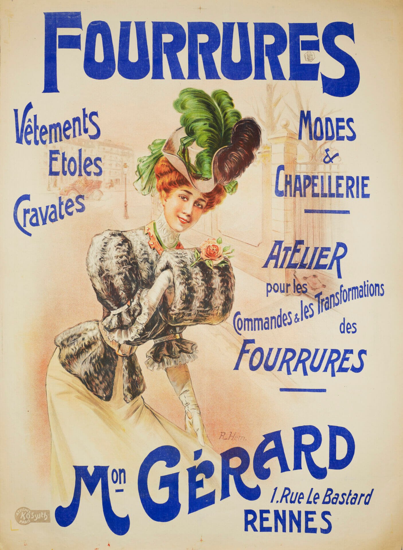 French Art Nouveau Fashion (Fur & Hat) Vintage Poster 'Fourrures' by Raoul-Edward Hem, 1900's