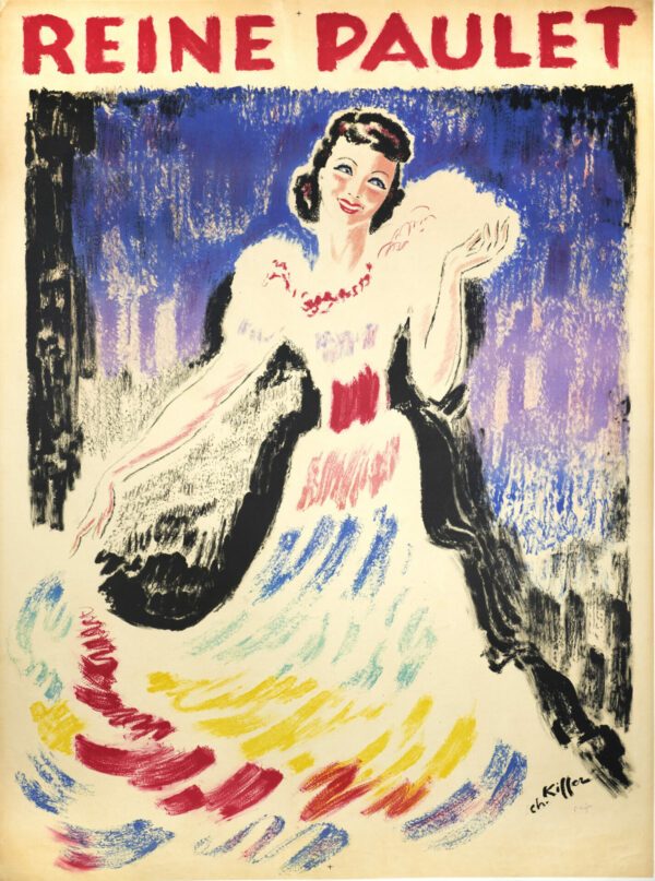 French Art Deco Hand-Signed Vintage Poster for Singer ‘Reine Paulet’ by Charles Kiffer, 1929