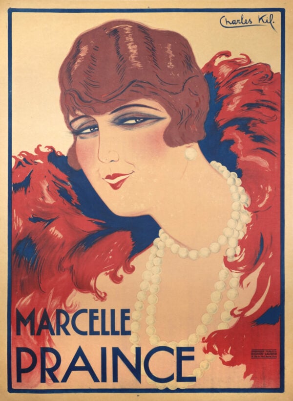 French Vintage Art Deco Theatre Poster for ‘Marcelle Praince’ by Charles Kiffer, 1920s