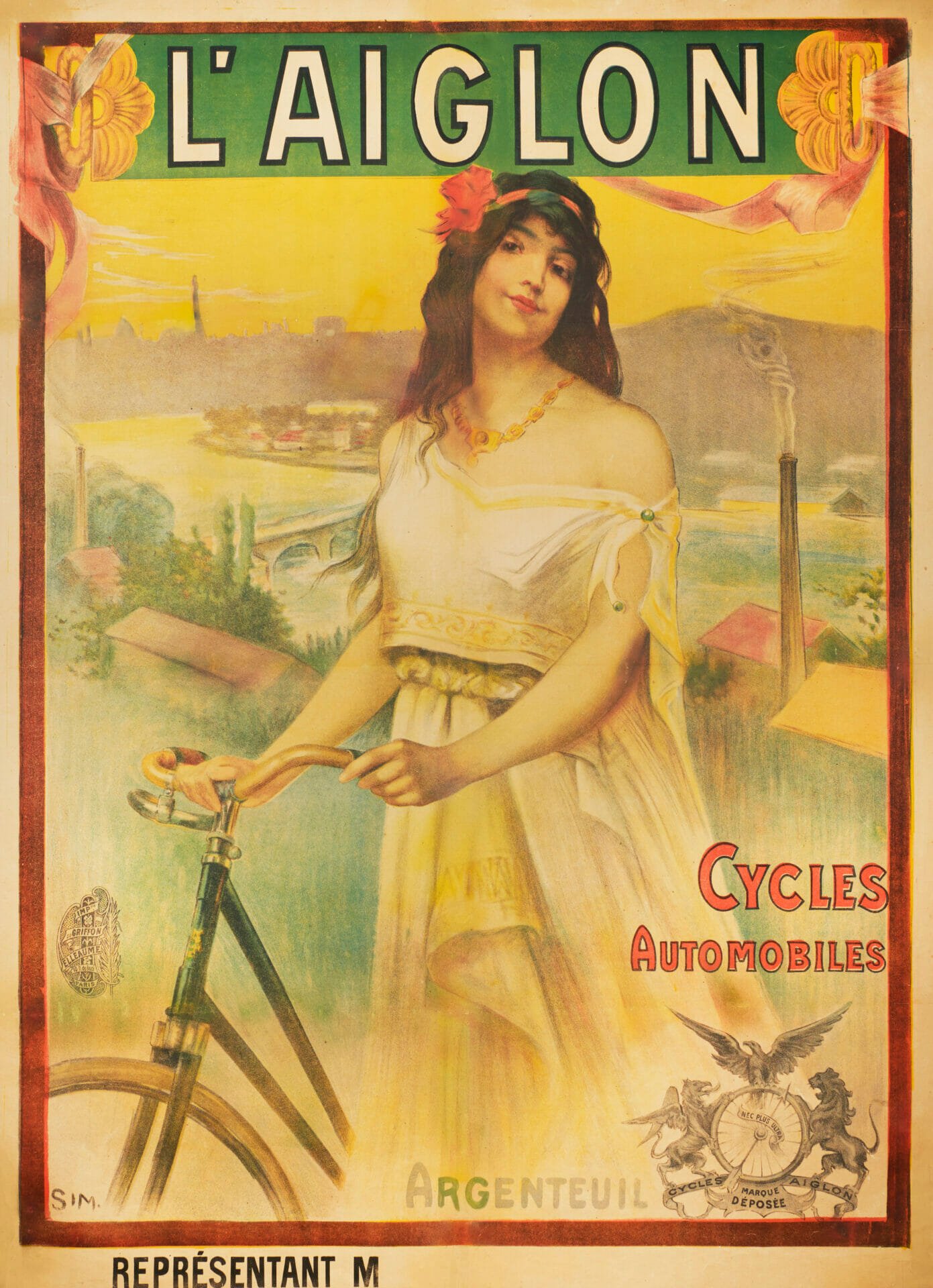 French Early 20th Century Vintage Cycle Poster for 'L'Aiglon' by Sim, 1900s