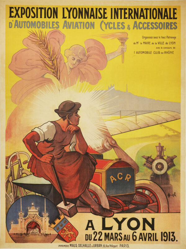 French Vintage Poster for Modern Transportation ‘Exposition Lyonnaise Int.’ by Marcellin Auzolle, 1913
