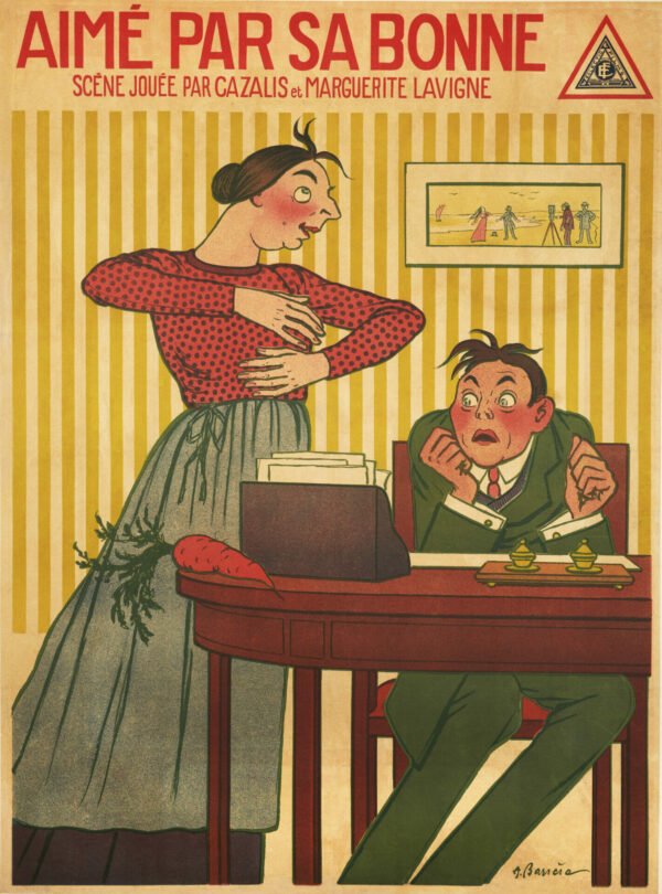 French Early 20th Century Vintage Silent Movie Poster ‘Aime Par Sa Bonne’ by Adrien Barrere, 1915