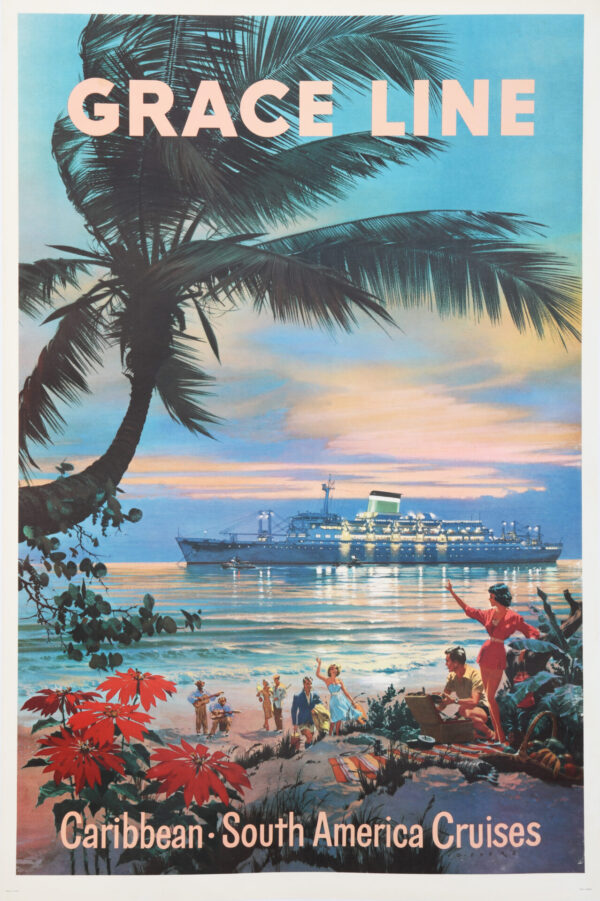 American Vintage Travel Poster for the Caribbean & South America ‘Grace Line’ by Evers, 1961