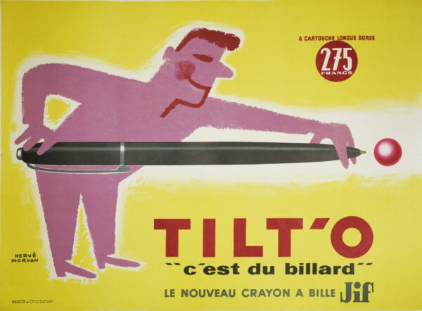 Mid Century Vintage Advertising Poster for Ball Point Pen ‘Tilt’O’ by Herve Morvan, 1958