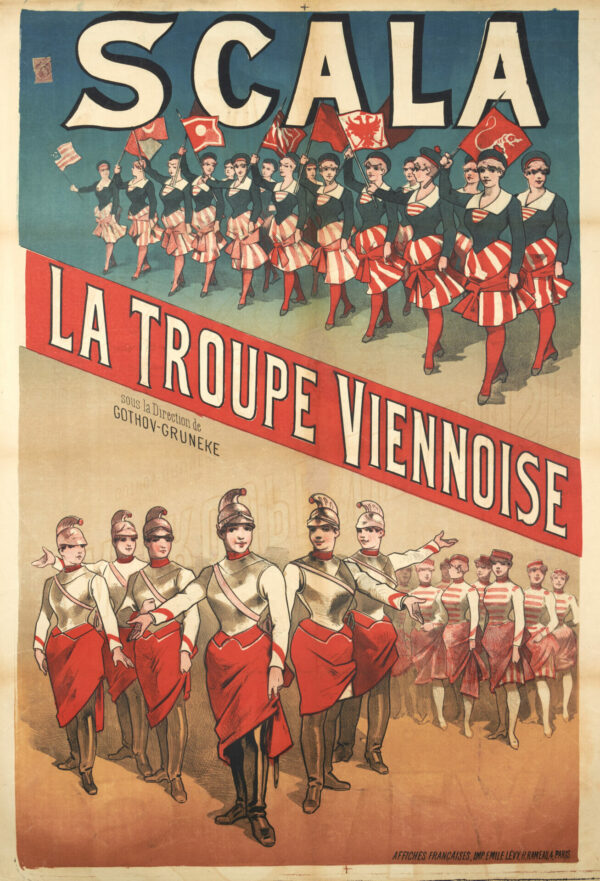 French Late 19th Century Vintage Theatre Poster ‘La Troupe Viennoise | Scala’ by Emile Levy
