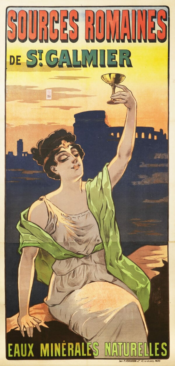 French Advertising Poster for Mineral Water ‘Sources Romaines de St. Galmier’ by Misti, 1900s