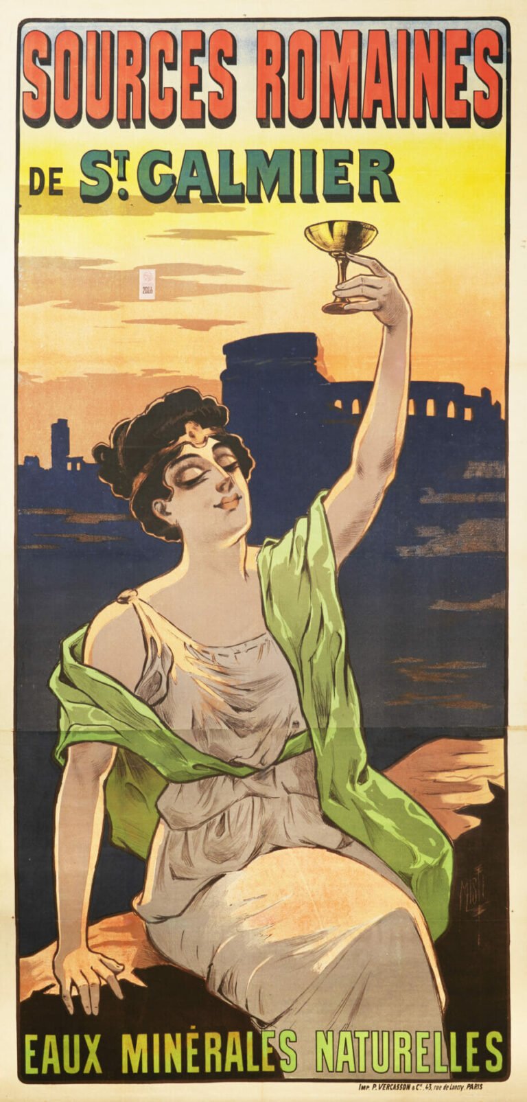 French Advertising Poster for Mineral Water ‘Sources Romaines de St. Galmier’ by Misti, 1900s