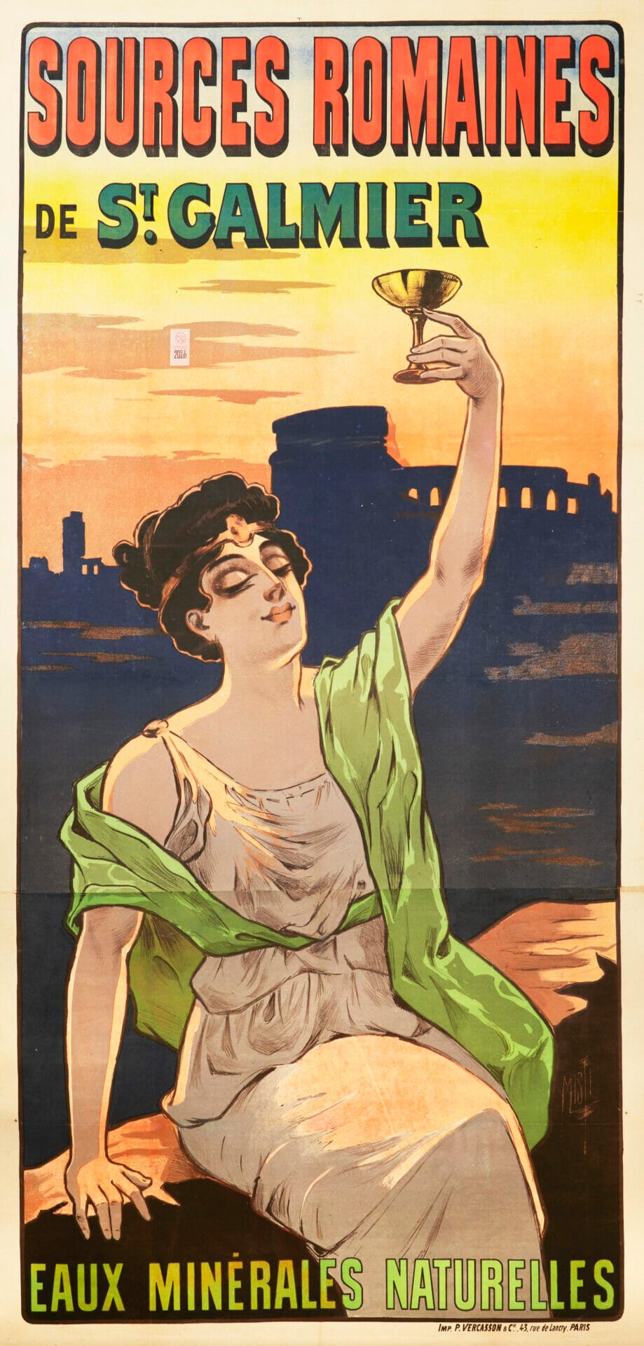 French Advertising Poster for Mineral Water 'Sources Romaines de St. Galmier' by Misti, 1900s