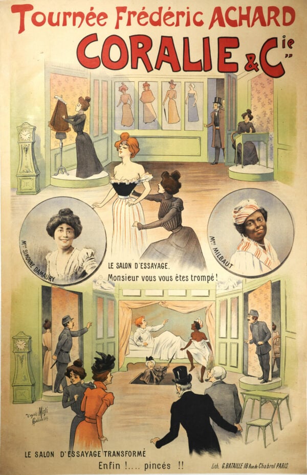 French Vintage Poster for Traveling Play ‘Coralie & Cie’ by Misti & Gallice, 1890s
