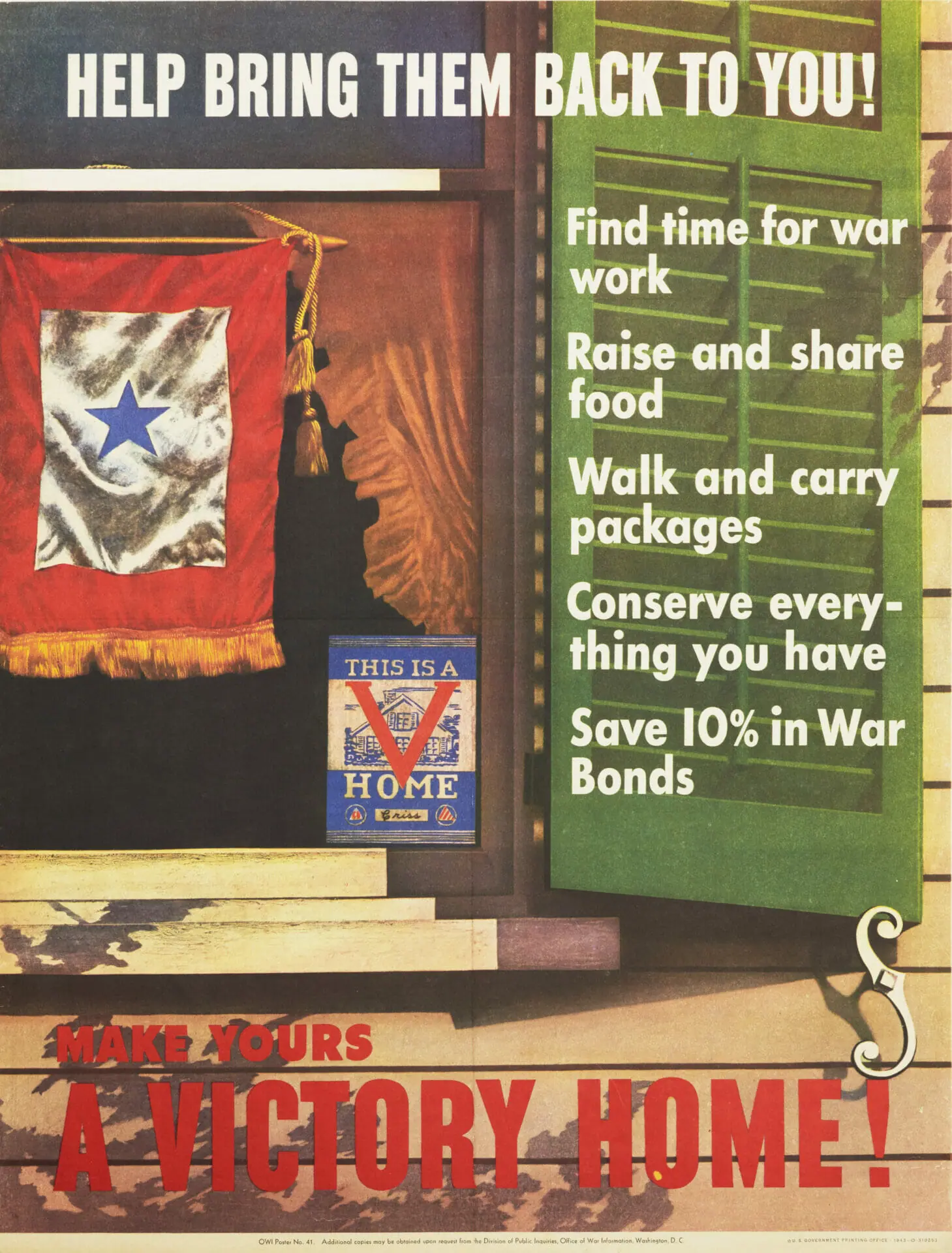 American WWII Vintage Homefront Poster 'Help Bring Them Back To You', 1943