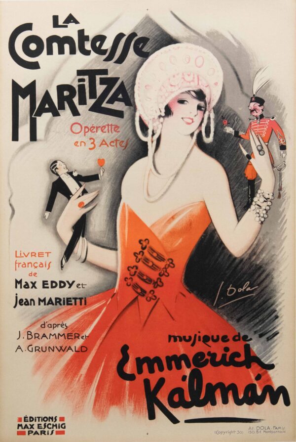 French Art Deco Vintage Operetta Poster for ‘Comtesse Maritza’ by Georges Dola, 1930