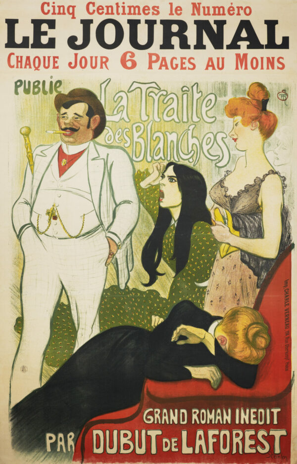 French Vintage Poster for Serialized Novel ‘La Traite Des Blanches’ in Le Journal by Steinlen, 1899