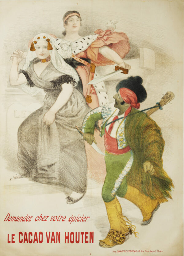 French Vintage Chocolate Poster for ‘Le Cacao Van Houten’ by Willette, 1890s