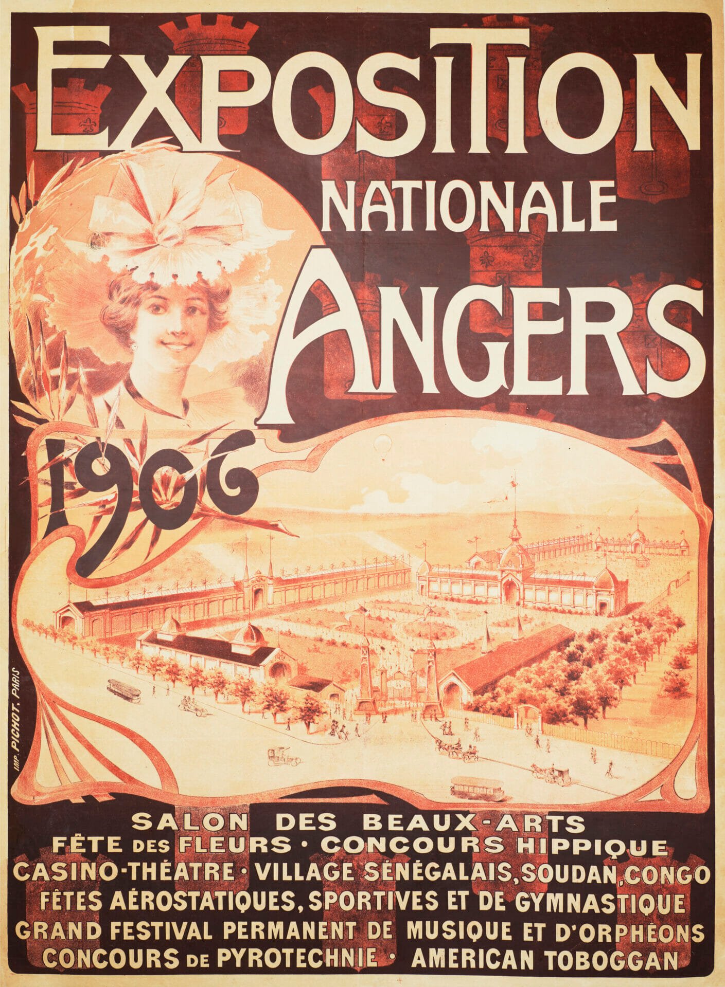 French Belle Epoque Vintage Poster for 'Exposition Nationale (French Colonies) at Angers', 1906