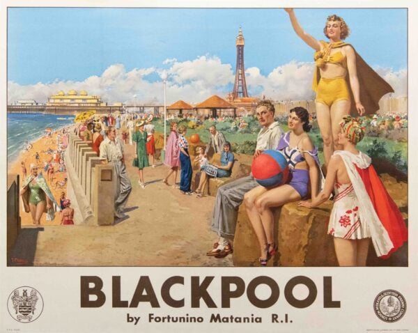 Original Vintage United Kingdom Travel Poster ‘Blackpool’ by F. Matania, 1925