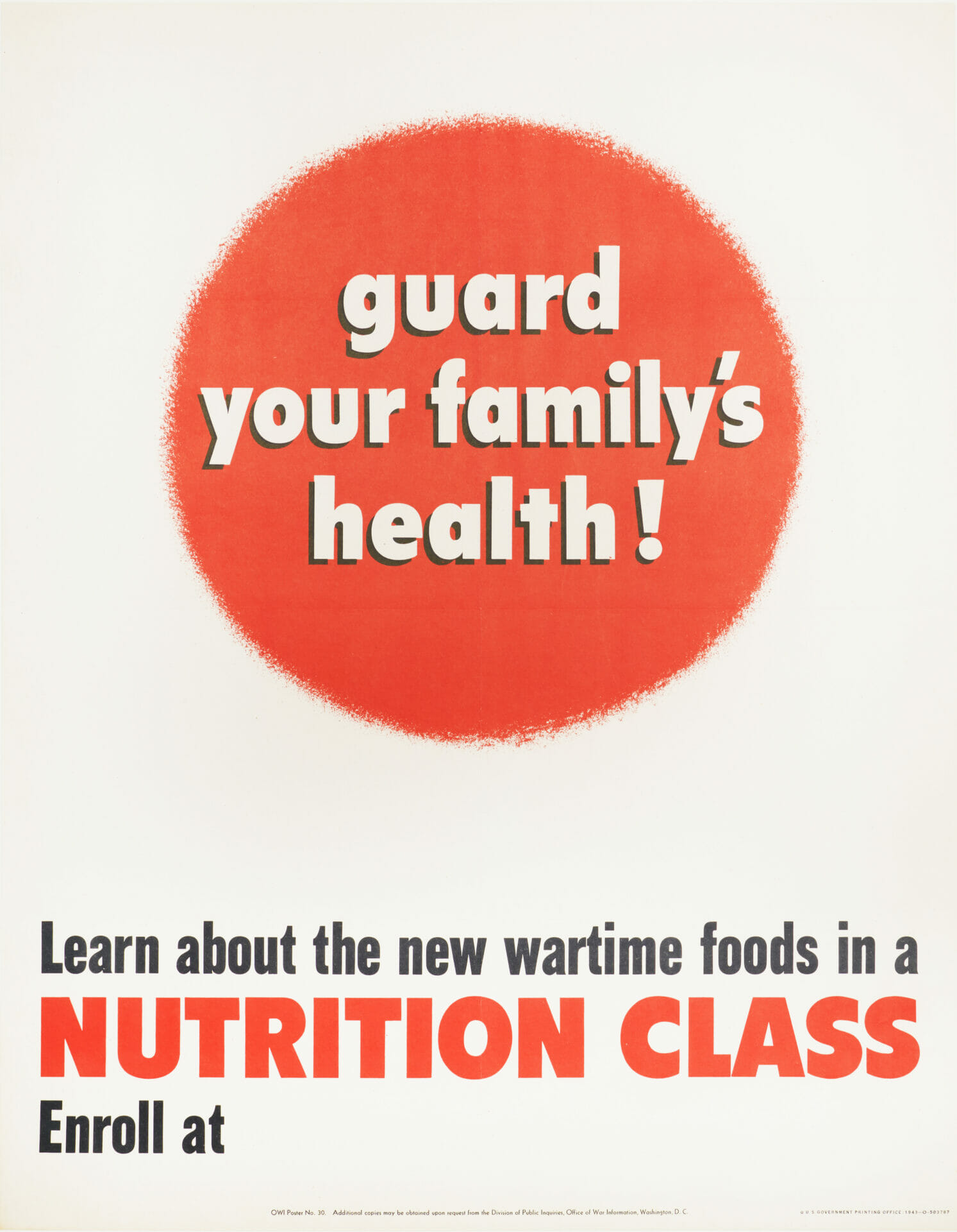 American WWII Patriotic Poster 'Guard Your Family's Health! | Nutrition Class', 1943