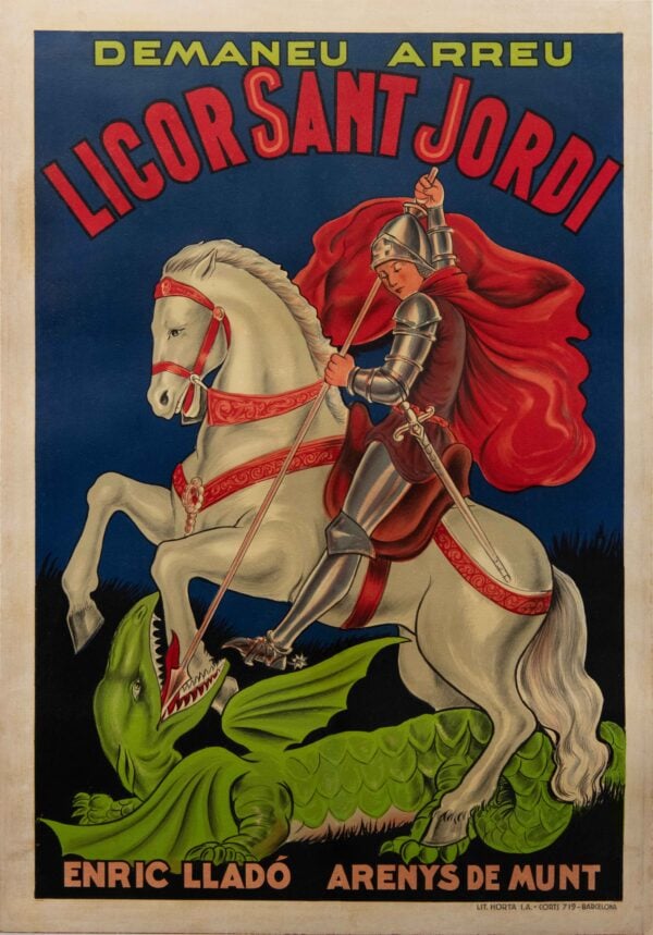Original Vintage Spanish Liquor Advertising Poster ‘Licor Sant Jordi’, 1920s