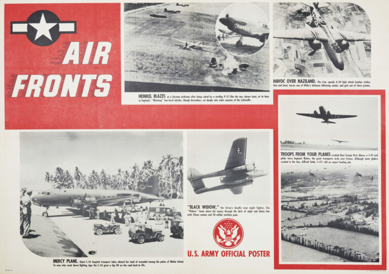 Vintage WWII Patriotic Military Poster ‘Air Fronts’, 1944