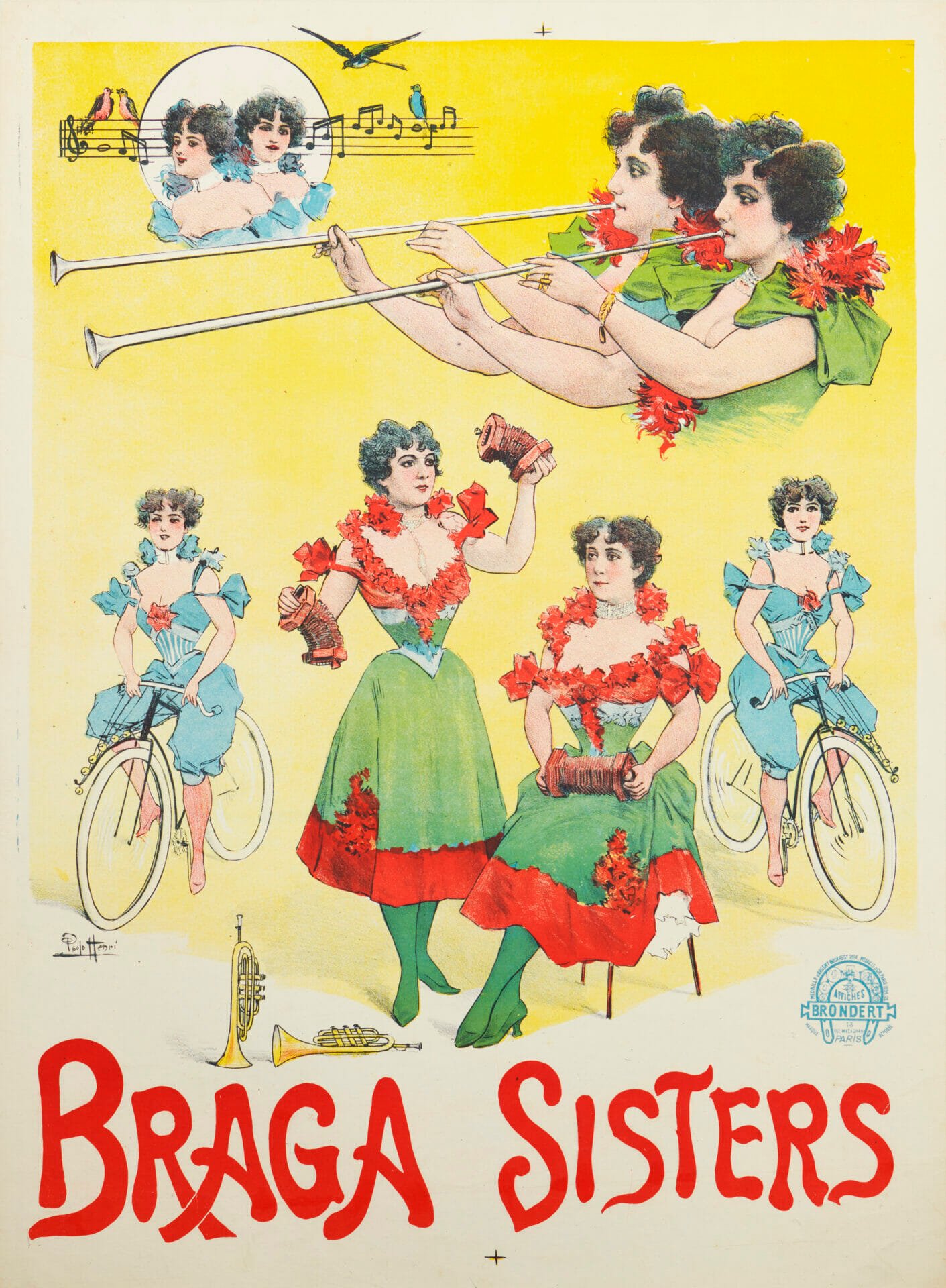 French Art Nouveau Poster 'Braga Sisters' by Paolo, 1894