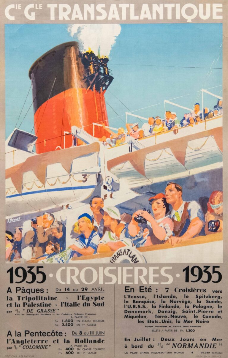 French Travel Poster ‘Transatlantique | Croisieres’ by Brenet, 1935