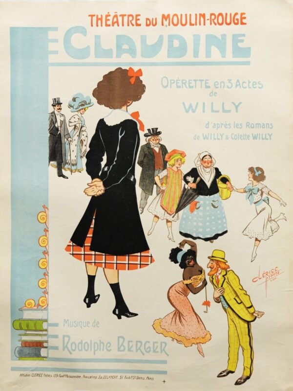 French Vintage Early 20th Century Operetta Poster for ‘Claudine’ by Clerice, 1910