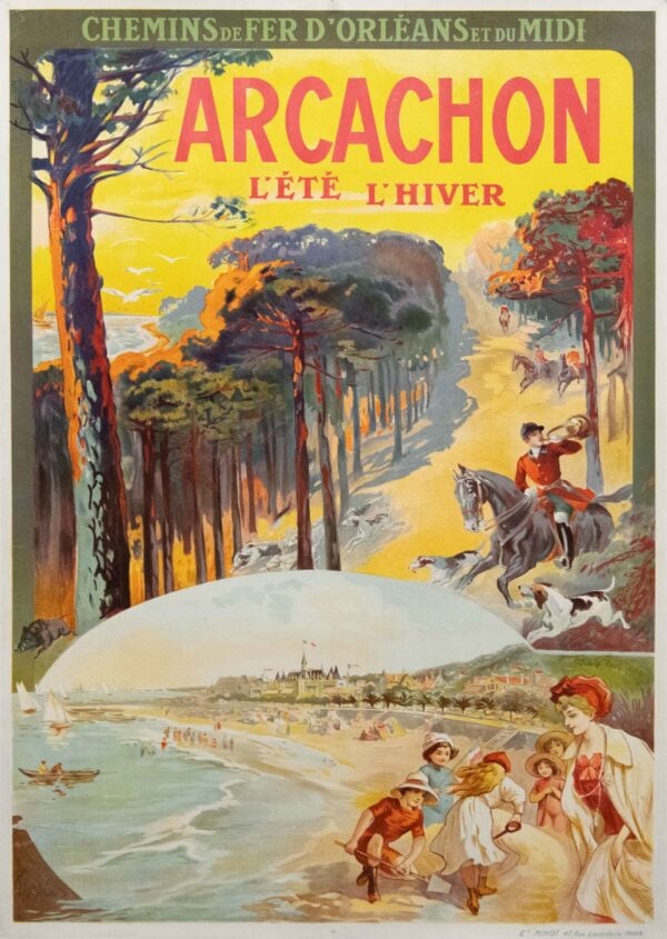 French Railway Poster for Chemin de Fer D’Orleans et du Midi to ‘Arcachon’ by Tamagno, 1900s