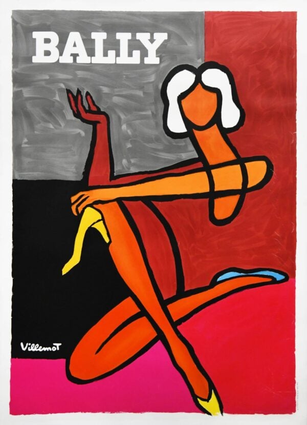 French Mid Century Fashion Vintage Poster ‘Bally (Girl)’ by Modern Artist Villemot, 1980s