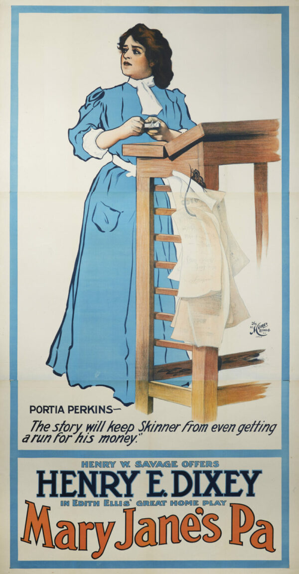Victorian Theatre Vintage Poster for ‘Mary Jane’s Pa’ (Portia Perkins w/ Podium) featuring Henry E. Dixey