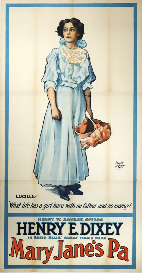Victorian Vintage Theatre Poster for ‘Mary Jane’s Pa’ (Lucille w/ Basket) featuring Henry E. Dixey