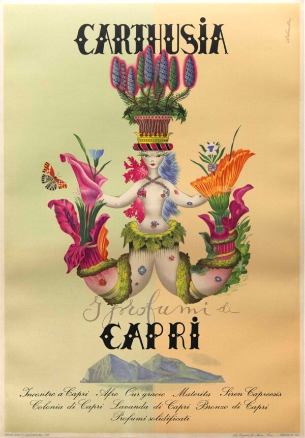 Italian Perfume Vintage Poster ‘Carthusia Capri’ by Loboccetta, 1952