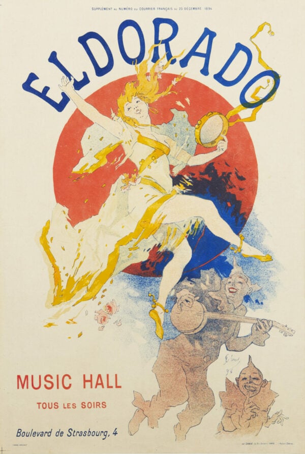 French Vintage Ad Supplement for ‘El Dorado | Music Hall’ by Jules Cheret, 1894 (Framed as is)