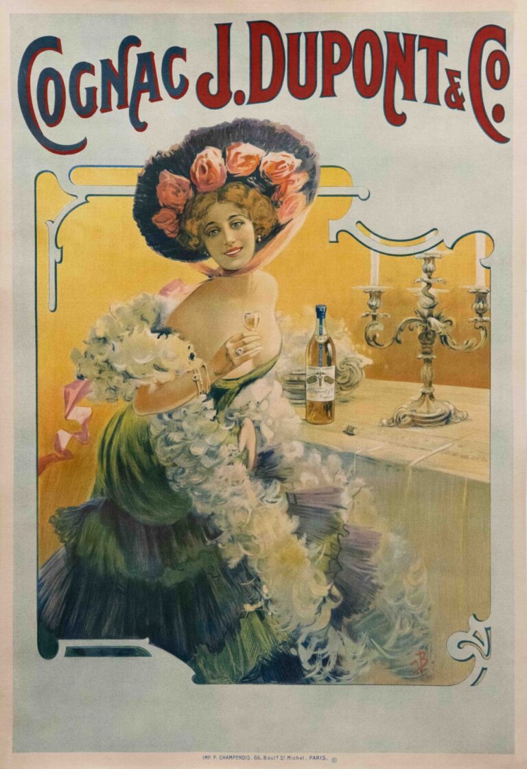 French Cognac Vintage Poster for ‘J.Dupont & Co.’ by V. Bocchino, 1890s