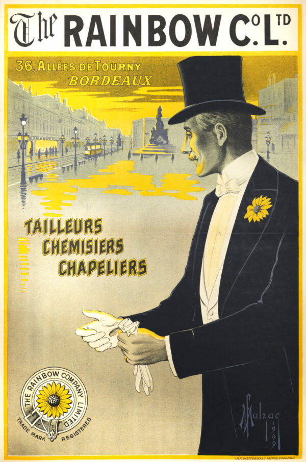French Vintage Men’s Fashion Poster ‘The Rainbow Co.’ by Malzac, 1909