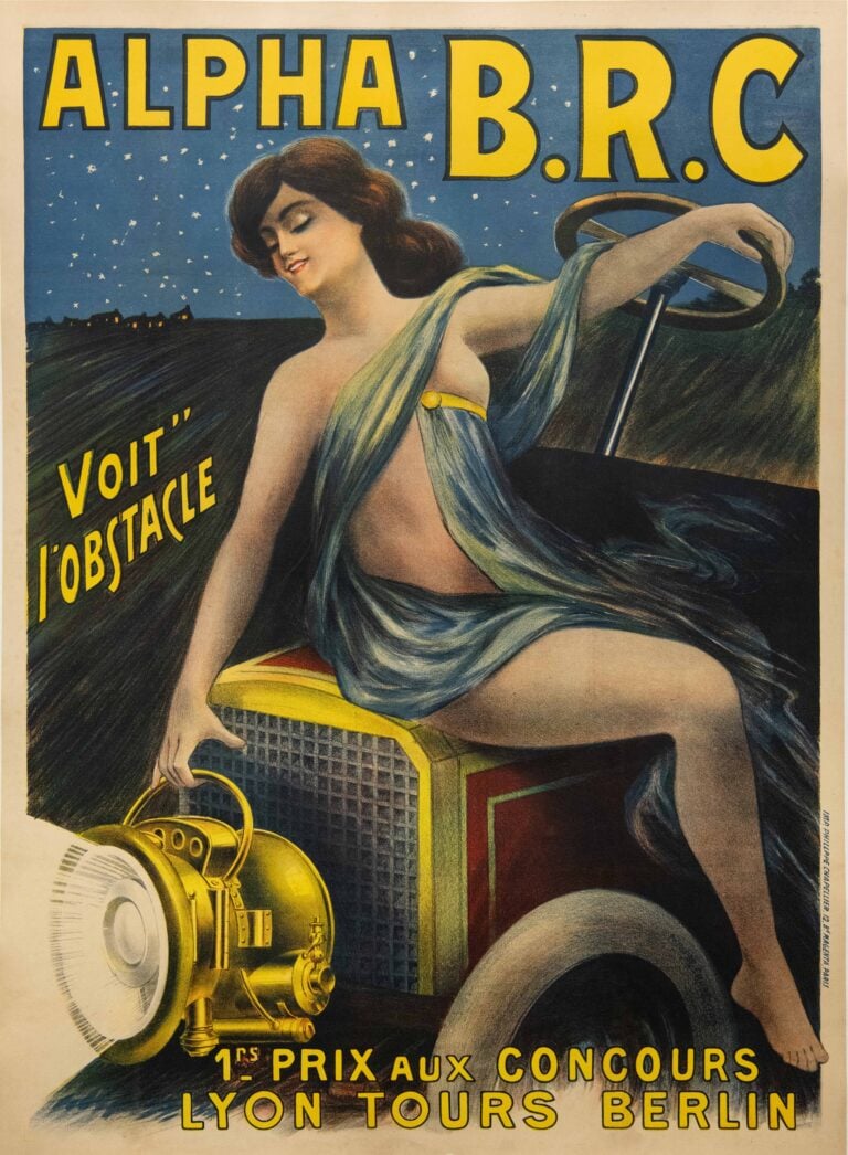 French Vintage Art Nouveau Automobile Headlight “Alpha B.R.C.” Poster by Chapellier, c.1900