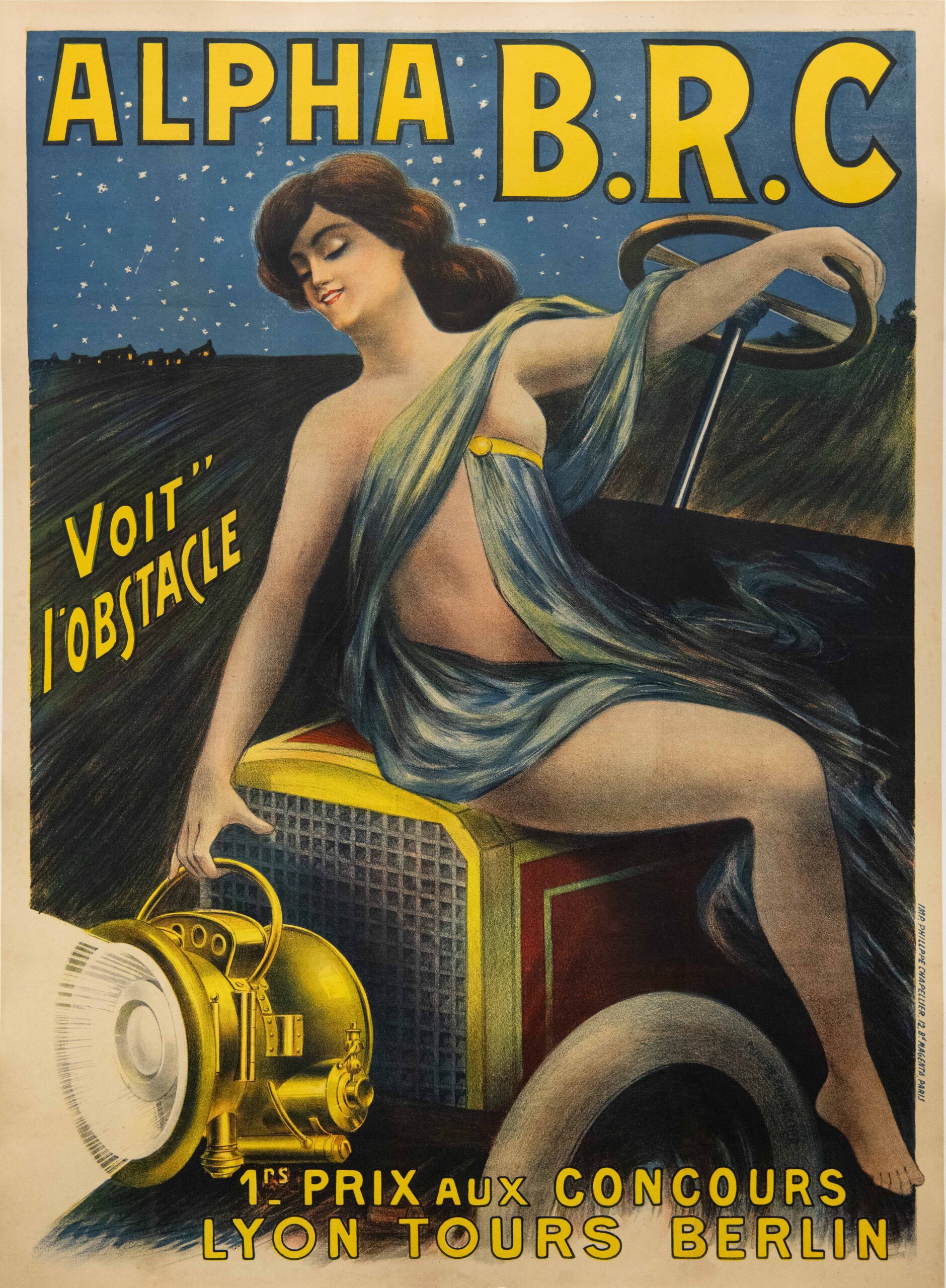 French Vintage Art Nouveau Automobile Headlight "Alpha B.R.C." Poster by Chapellier, c.1900