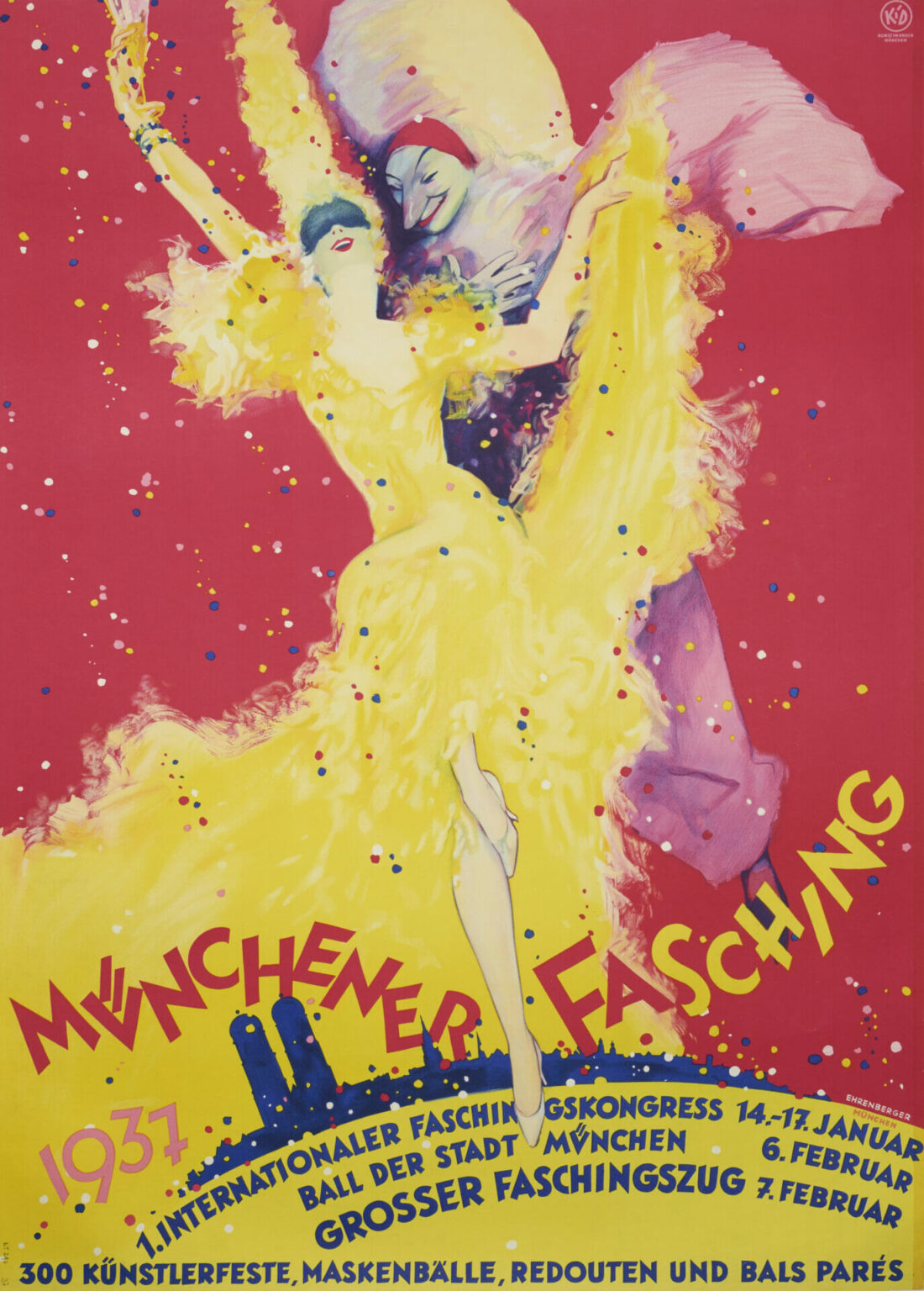 German Fun Poster German Vintage Festival Poster for 'Munchener Fasching' by Ehrenberger ...
