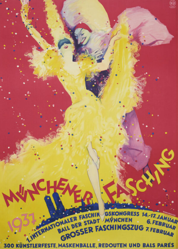 German Vintage Festival Poster for ‘Munchener Fasching’ by Ehrenberger, c.1937