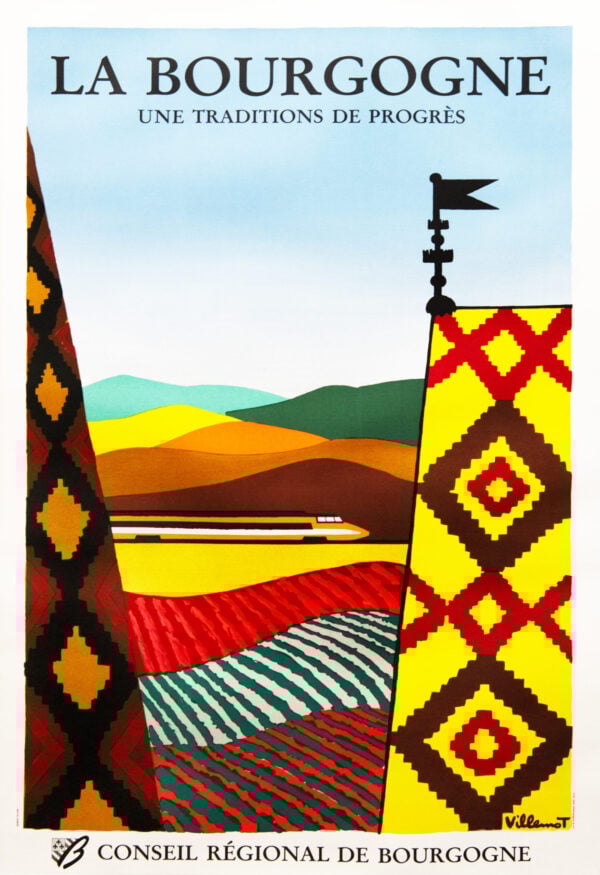 New Wave French Travel Poster to Burgundy ‘La Bourgogne’ by Villemot, 1984