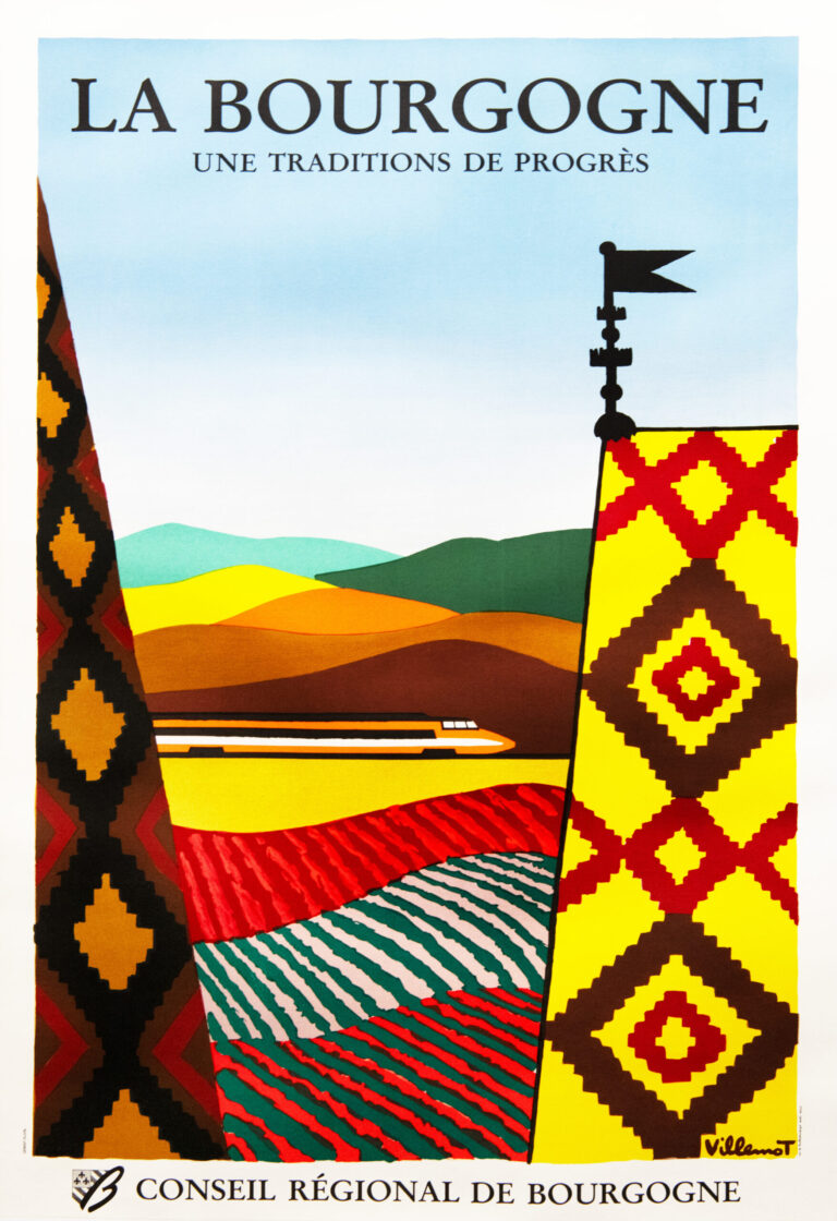 New Wave French Travel Poster to Burgundy ‘La Bourgogne’ by Villemot, 1984