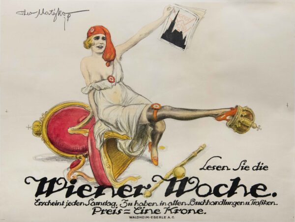 Original Vintage Austrian Newspaper Advertising Poster ‘Wiener Woche’ by Matejko, 1919