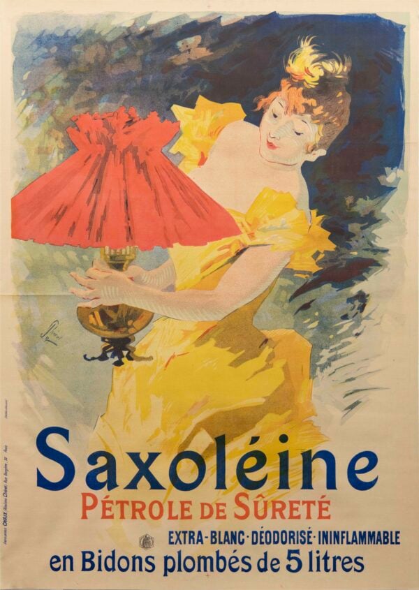 Original Vintage French Lamp Oil Poster for ‘Saxoleine’ by Jules Cheret, 1891