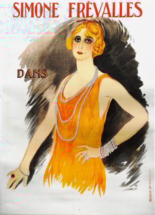 French Art Deco Theatrical Poster for ‘Simone Frevalles | Dans’ by Marcel Vertes, 1923